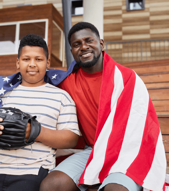 Father and child with American flag