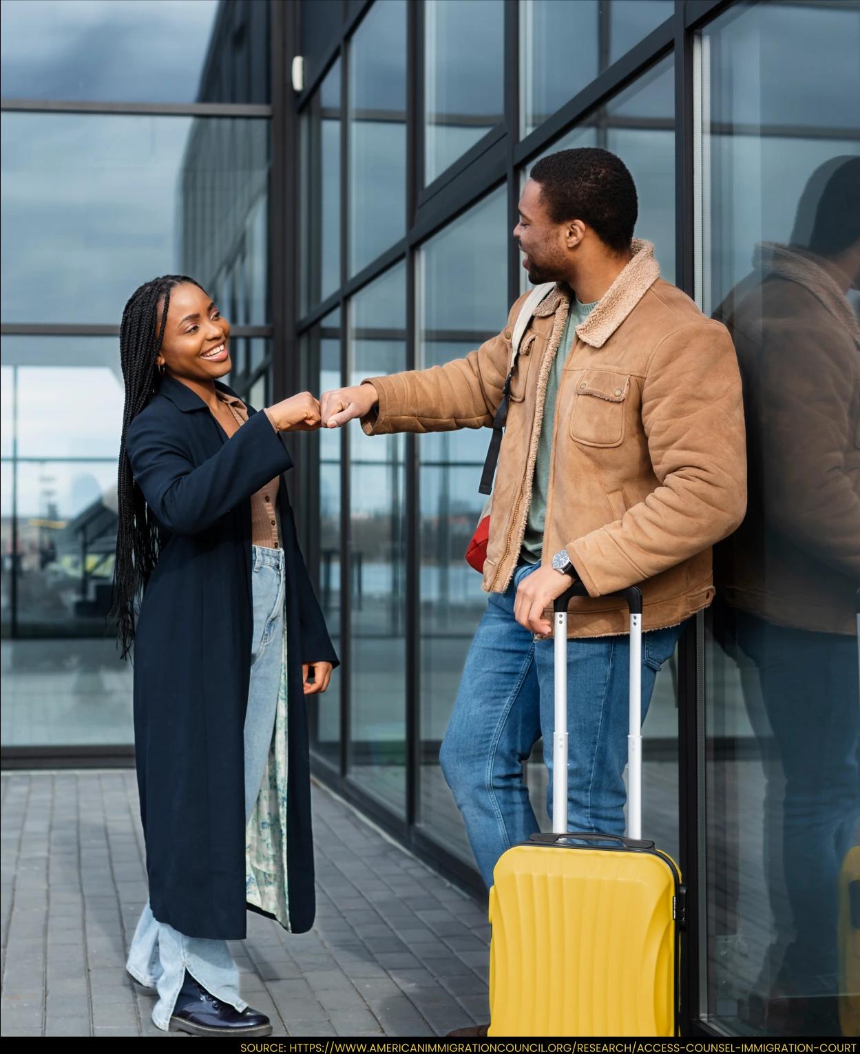 Immigrants or travelers with luggage