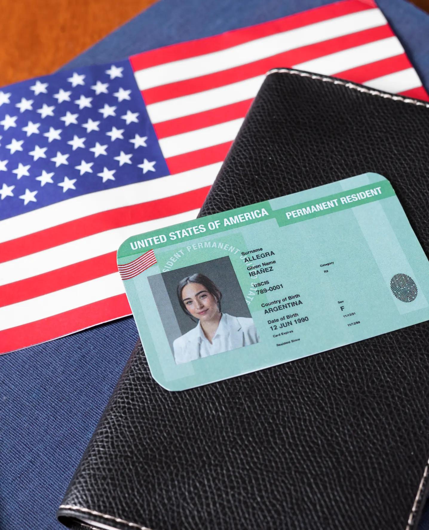 Green card interview questions with American flag symbolism