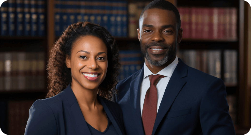 Immigration lawyers in a law office with law books