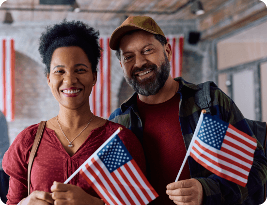 Person holding American flags