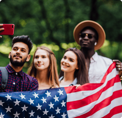 Graduates with American flag