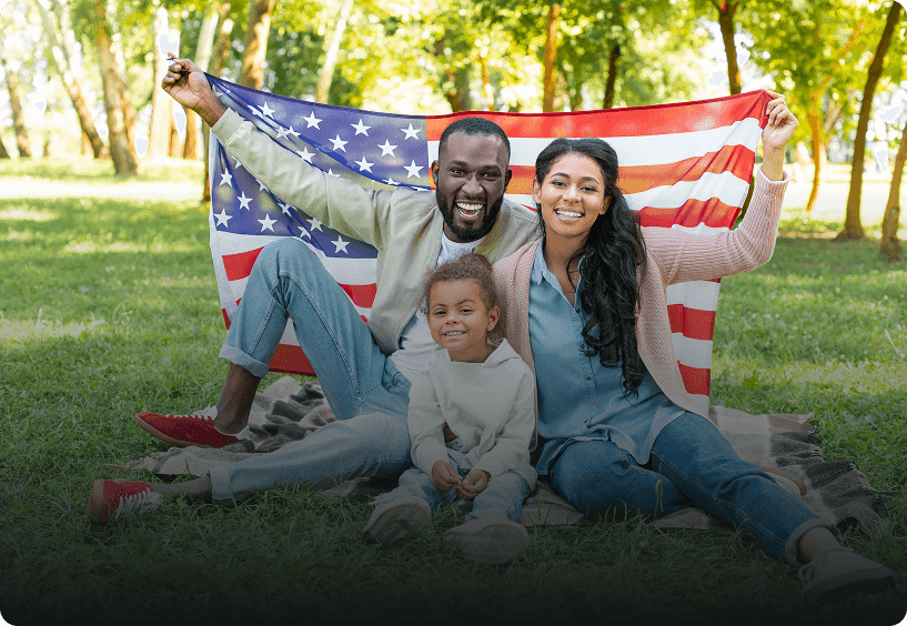 Family with American flag