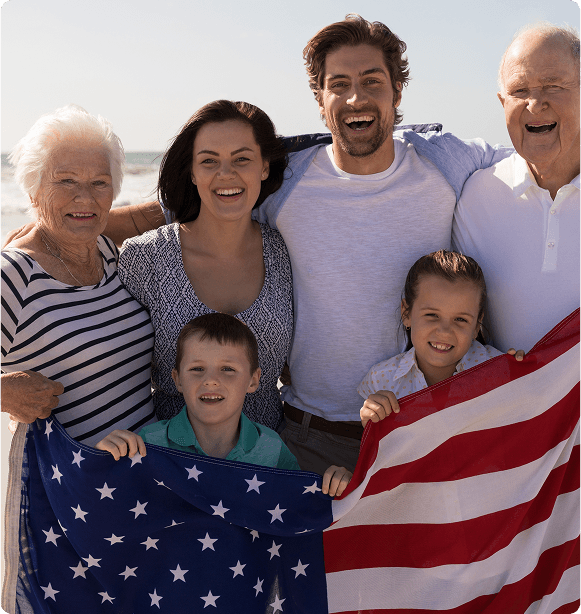 Family with American flag