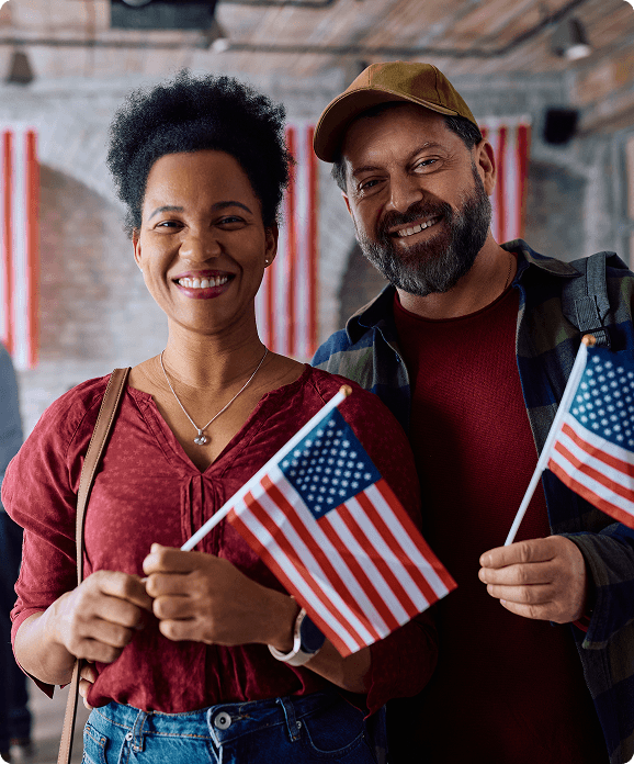 People holding American flags