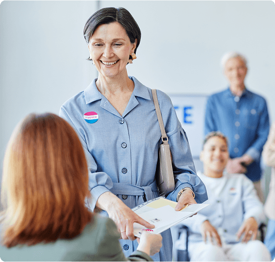 Immigration officer helping applicants