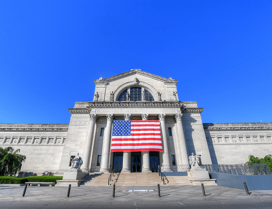 US Government building with American flag