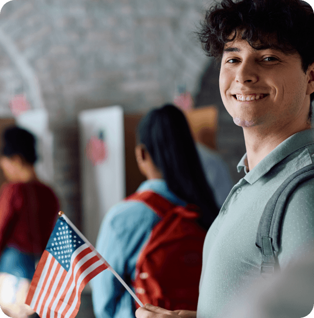 Person holding American flag representing citizenship