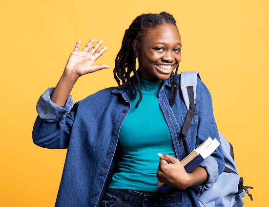 Student with backpack and books