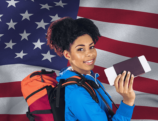 Tourist with American flag background