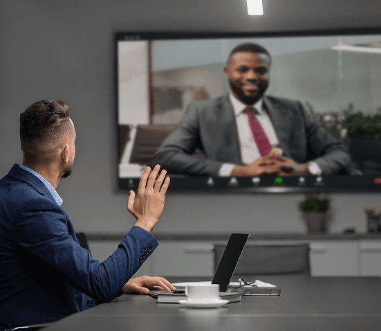 Business professionals in a virtual meeting